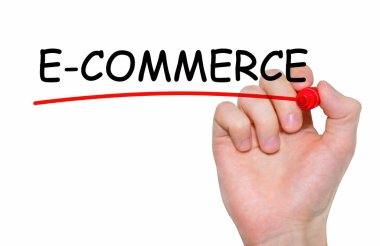 E-ticaret ile kırmızı işaret şeffaf silme tahtaya yazma el.