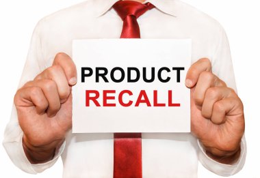 Bir kart bir metinle ürün Recall tutan adam