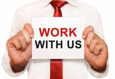 Bir kart bir metinle çalışma ile bizi tutan adam.