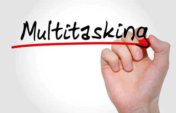 Handschrift Beschriftung Multitasking mit Marker, Konzept — Stockfoto