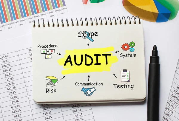 Notebook with Toolls and Notes about Audit — Stock Photo, Image