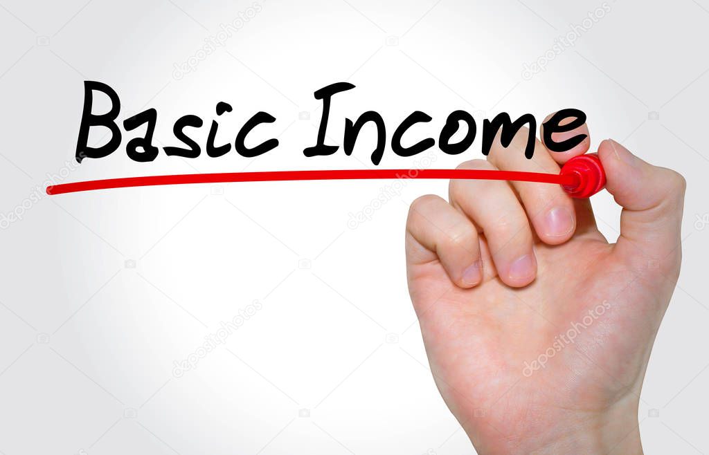 Hand writing inscription Basic Income with marker, concept