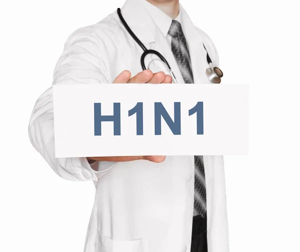 H1N1 κάρτα στα χέρια του γιατρού — Φωτογραφία Αρχείου