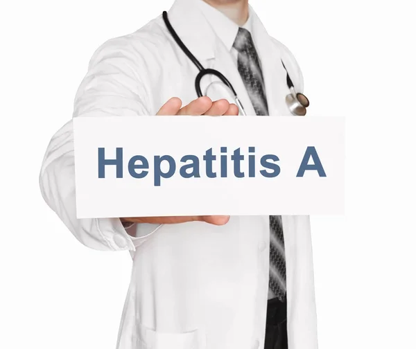 Hepatit A, tıbbi kavramı ile bir kart tutan doktor — Stok fotoğraf
