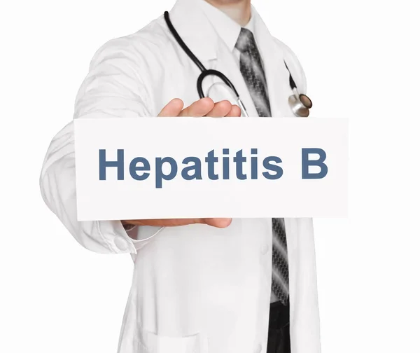 Hepatit B, tıbbi kavramı ile bir kart tutan doktor — Stok fotoğraf