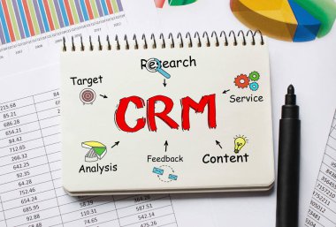 CRM hakkında Araçlar ve Notlar içeren Not Defteri, konsept