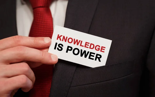 Businessman Putting Card Text Knowledge Power Pocket — Stock Photo, Image