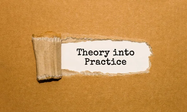 Text Theory Practice Appearing Torn Brown Paper — Stock Photo, Image