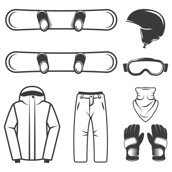 Winter sport, snowboards and equipment set of vector black design elements, objects, symbols isolated on white background — Stock Vector