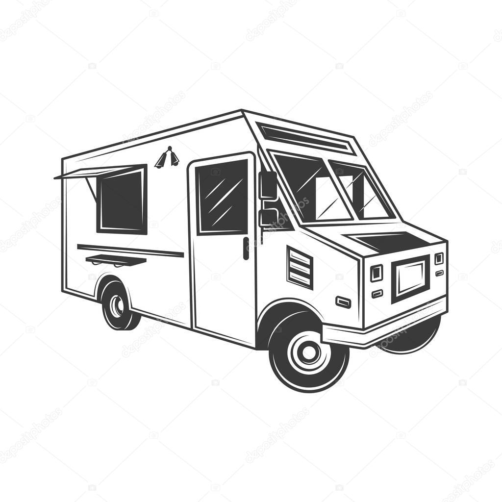 Food truck and ice cream truck vector illustration in monochrome vintage style