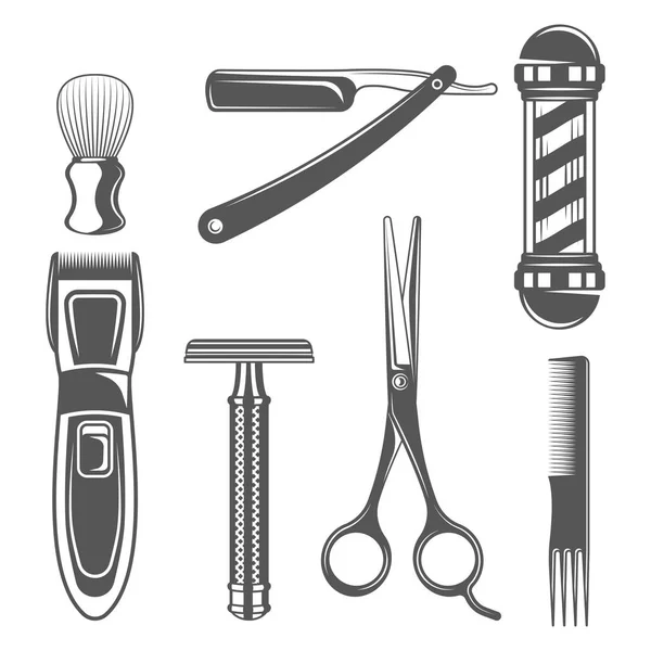 Set of vintage barber shop elements in monochrome style — Stock Vector