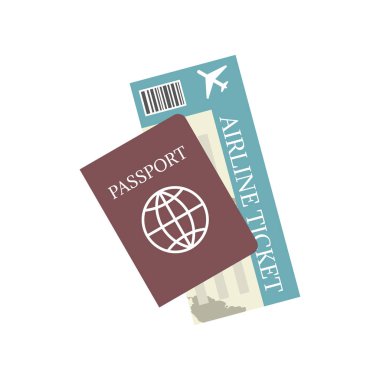 Pasaport ve havayolu bilet vektör simgesi. Kavram seyahat ve Turizm.