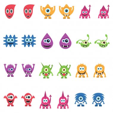 komik canavarlar Icons set çizgi film