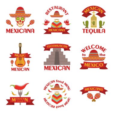 Vektör Amblemler, etiketleri, rozetleri ve beyaz arka plan üzerinde logoları Meksika kümesi.