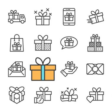 Vektör siyah çizgi Hediye Icons set