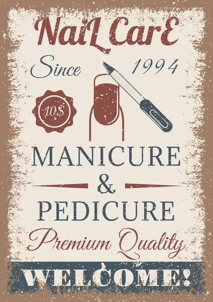 Manicure e pedicure vintage colorido cartaz — Vetor de Stock