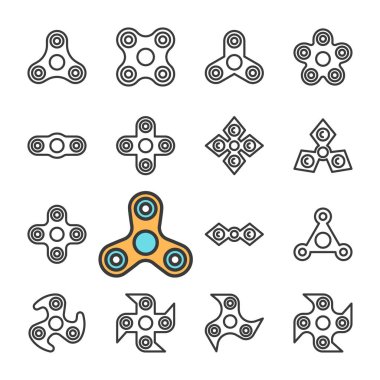 Vektör siyah çizgi el Spinner Icons set