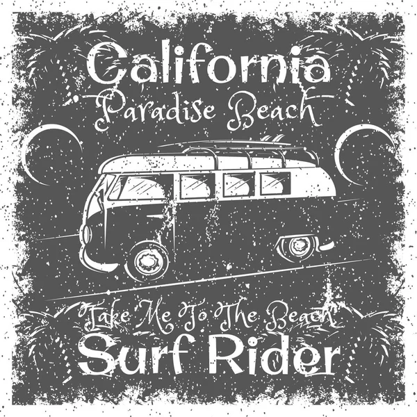 Винтажный постер Калифорнийского пляжа. Типография Surf Rider для печати, футболки, футболки . — стоковый вектор