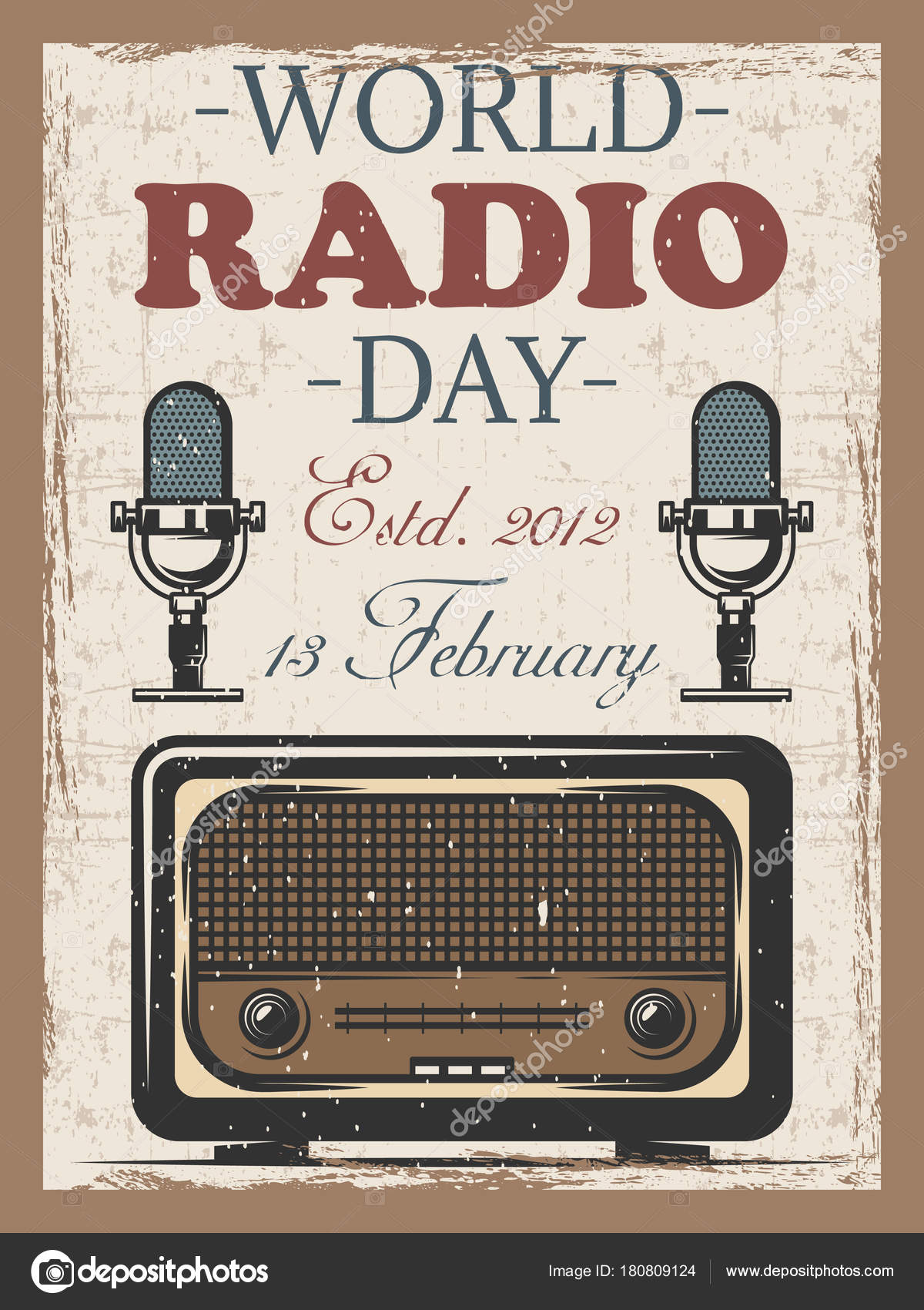 World radio day colored vintage poster with retro radio and mocrophone.  Stock Vector by ©Skaryna 180809124