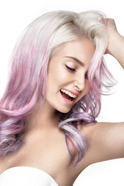 Nő, rózsaszín színű haj — Stock Fotó