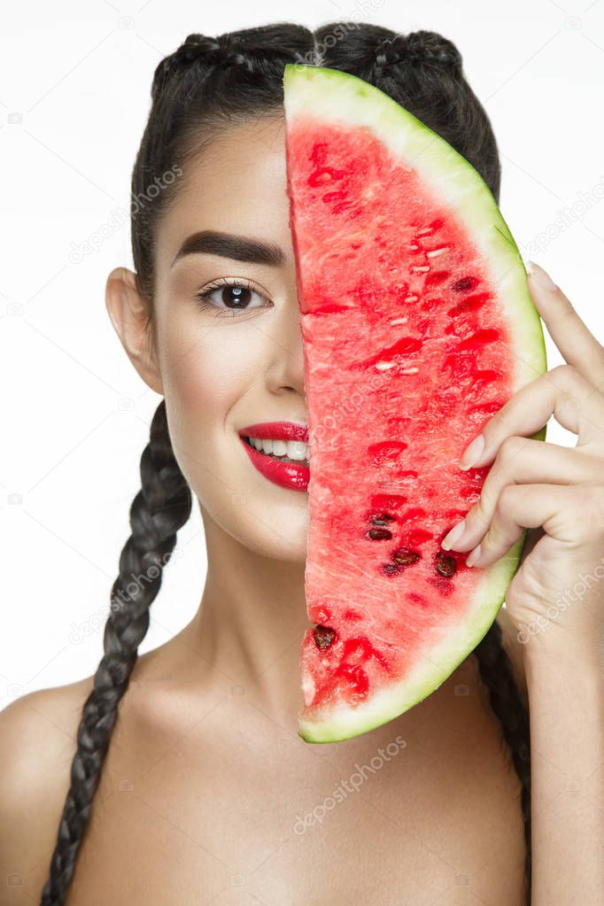 Beautiful woman with watermelon