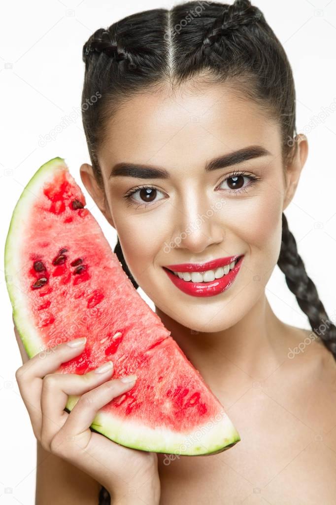 Beautiful woman with watermelon