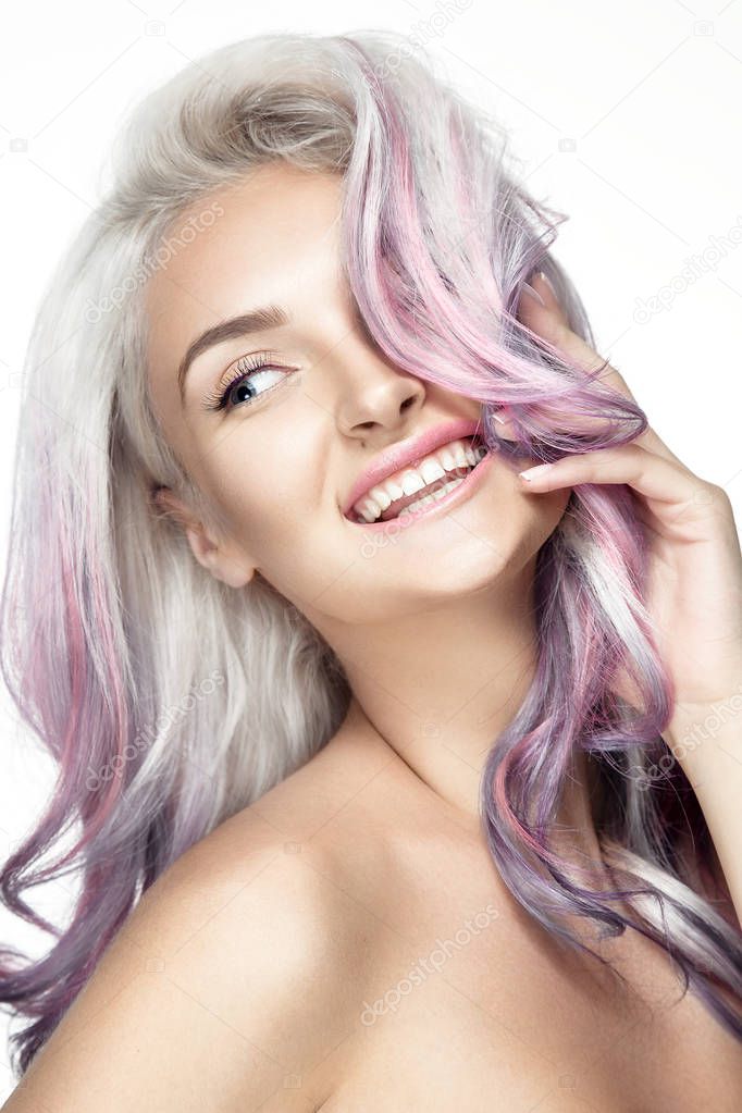 Woman with pink colored hair