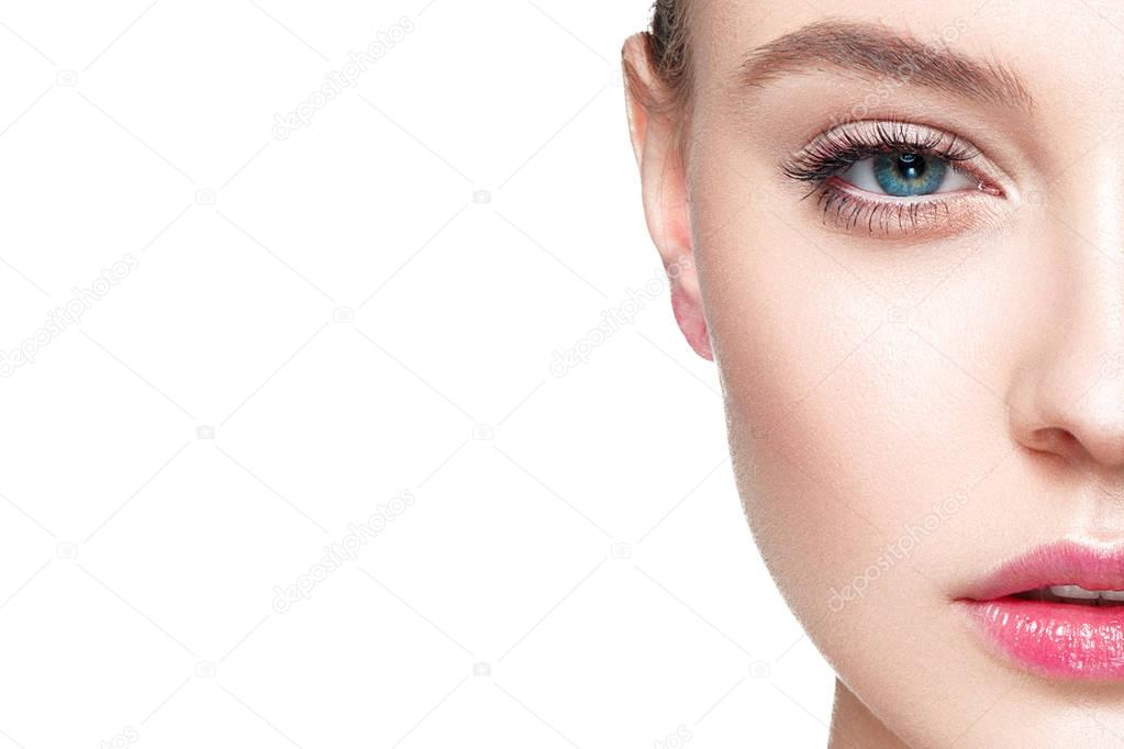 woman with clear nude make up