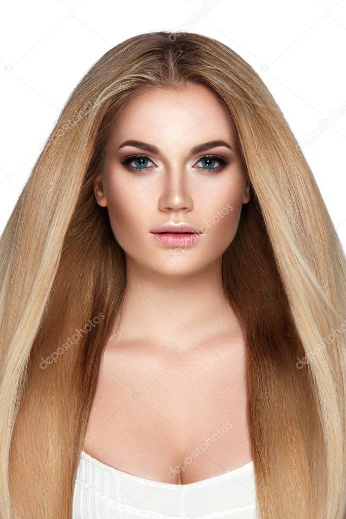  Woman with Healthy Blond Hair.