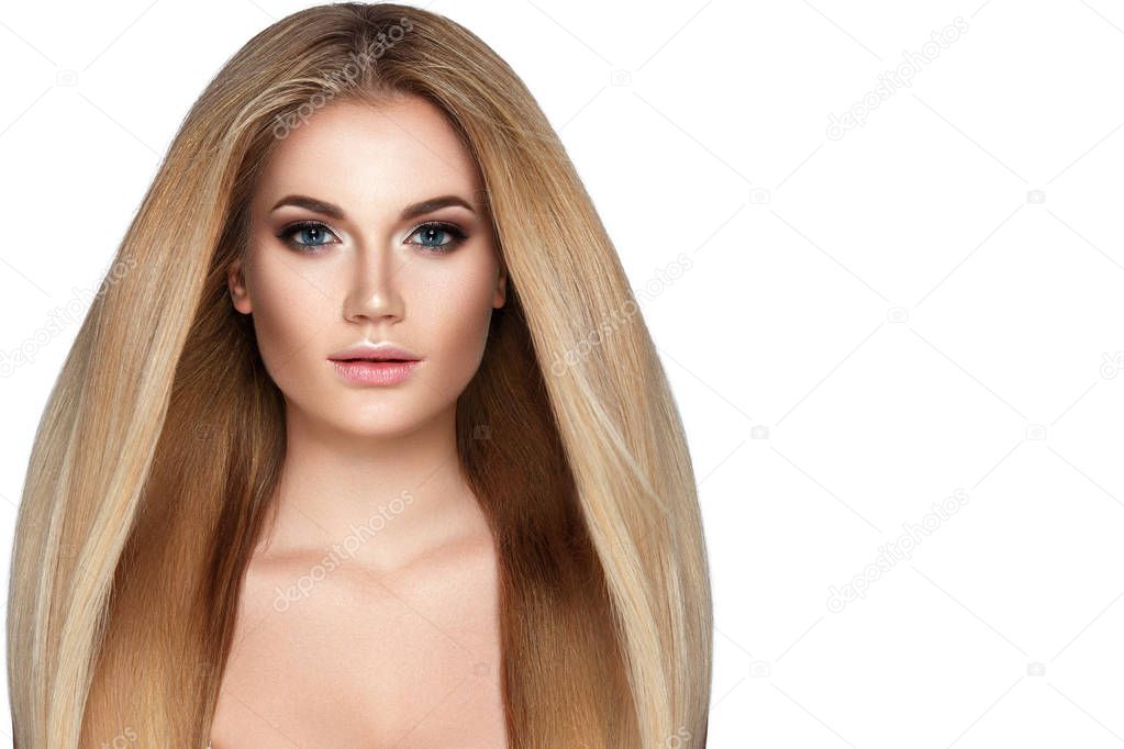  Woman with Healthy Blond Hair.