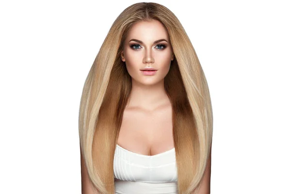 Muotokuva Nuori Nainen Suorat Vaaleat Hiukset Valkoisella Taustalla — kuvapankkivalokuva