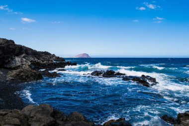 Siyah kum volkanik beach Tenerife, Kanarya Adaları, İspanya