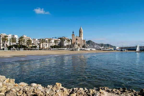 Krásné Městečko Sitges Španělsko Zimní Krajina Pobřeží Sitges — Stock fotografie