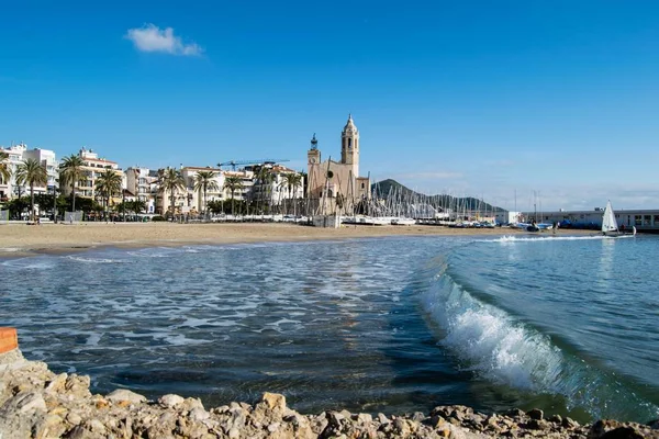 Krásné Městečko Sitges Španělsko Zimní Krajina Pobřeží Sitges — Stock fotografie