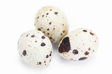 Beyaz arka planda bıldırcın yumurtaları.