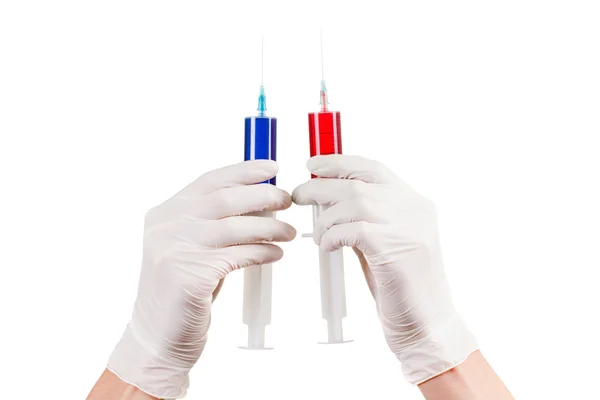 Dokter van de hand, medische spuiten, klaar injectie, geïsoleerde Wit — Stockfoto