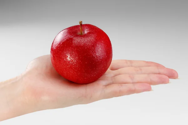 Manzana roja en una palma femenina — Foto de Stock