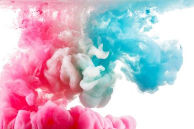 Renk mürekkep boya beyaz izole suda, fotoğrafı çekilen hareket,.