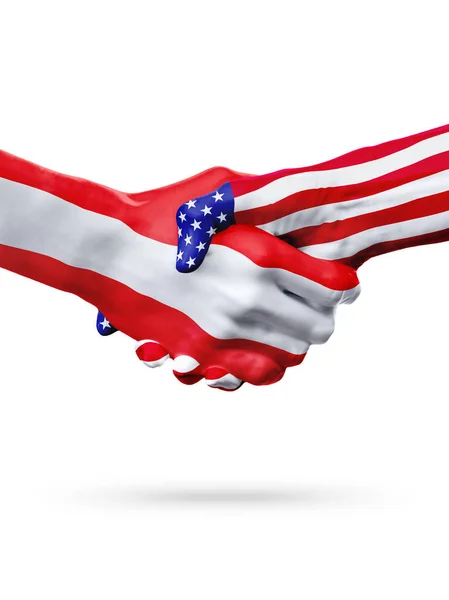 Bandeiras dos Estados Unidos e da Áustria, aperto de mão sobreimpresso . — Fotografia de Stock