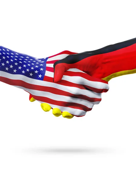 Banderas de Estados Unidos y Alemania, apretón de manos sobreimpreso . — Foto de Stock