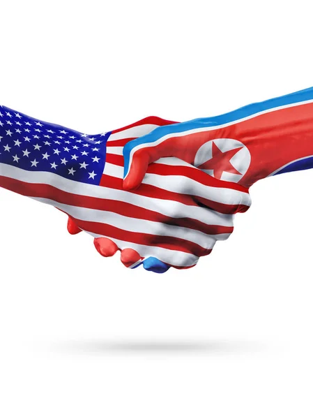 Vlajky zemí handshake Spojené státy a Severní Korea. — Stock fotografie