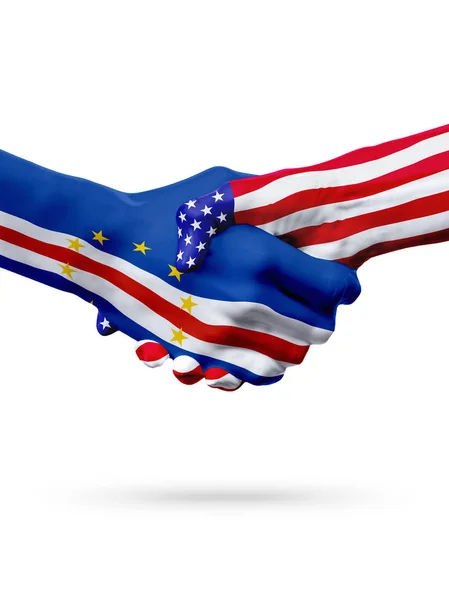 Vlaggen van landen in Kaapverdië en Verenigde Staten, transparante handdruk. — Stockfoto