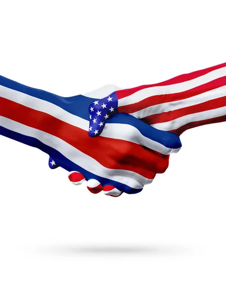 Flaggen Costa Ricas, Vereinigte Staaten, überdruckter Händedruck. — Stockfoto