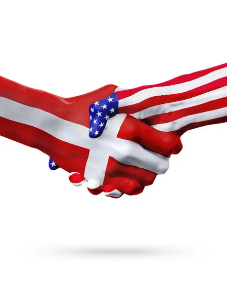 Danimarka ve Birleşik Devletler ülkeler, üst baskı yapılan karşılıklı bayraklar. — Stok fotoğraf