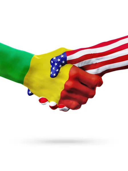 Bandeiras Mali e Estados Unidos países, overprinted handshake . — Fotografia de Stock
