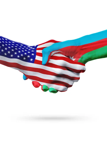 Flaggen vereinigte Staaten und Azerbaidschanische Länder, partnerschaftlicher Händedruck. — Stockfoto
