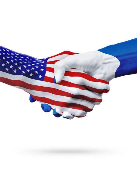 Bandeiras Estados Unidos e Belize países, handshake parceria . — Fotografia de Stock
