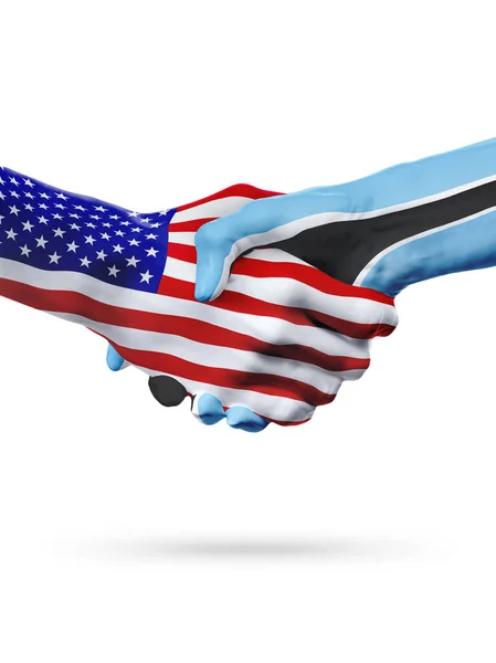 Banderas Estados Unidos y Botswana, apretón de manos de la asociación . —  Fotos de Stock