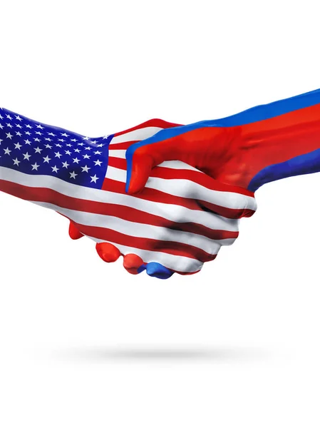 Bandeiras Estados Unidos e Camboja países, handshake parceria . — Fotografia de Stock