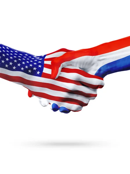 Bandeiras Estados Unidos e Croácia países, handshake parceria . — Fotografia de Stock